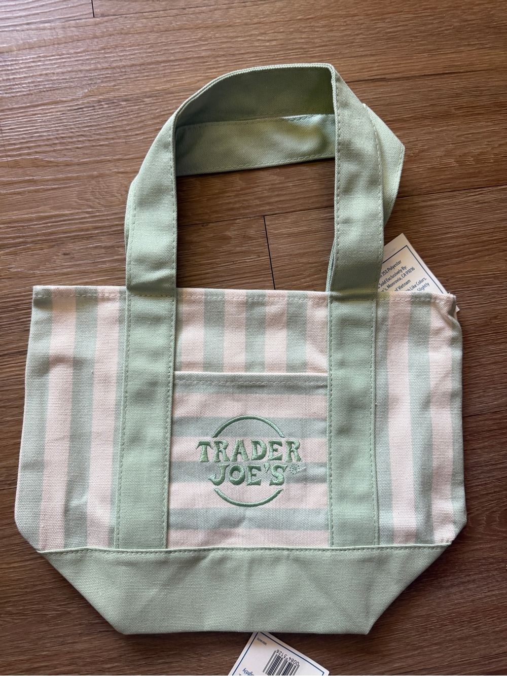 Trader Joe’s mini Mint Green Stripe Canvas Tote Bag